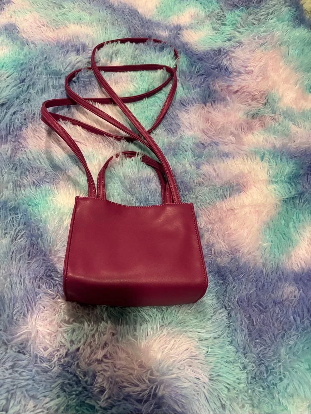 Magenta Leather Crossbody Bag with Embossed Logo